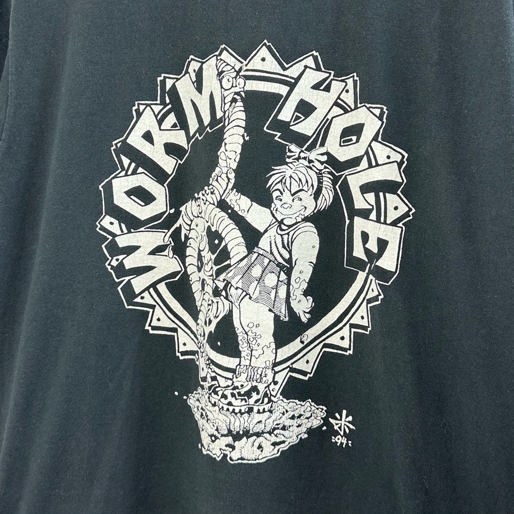 Vintage Worm Hole T Shirt 1990s Fruit Of The Loom 50/50 Large